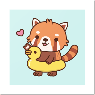 Cute Red Panda With Yellow Duck Pool Float Summer Posters and Art
